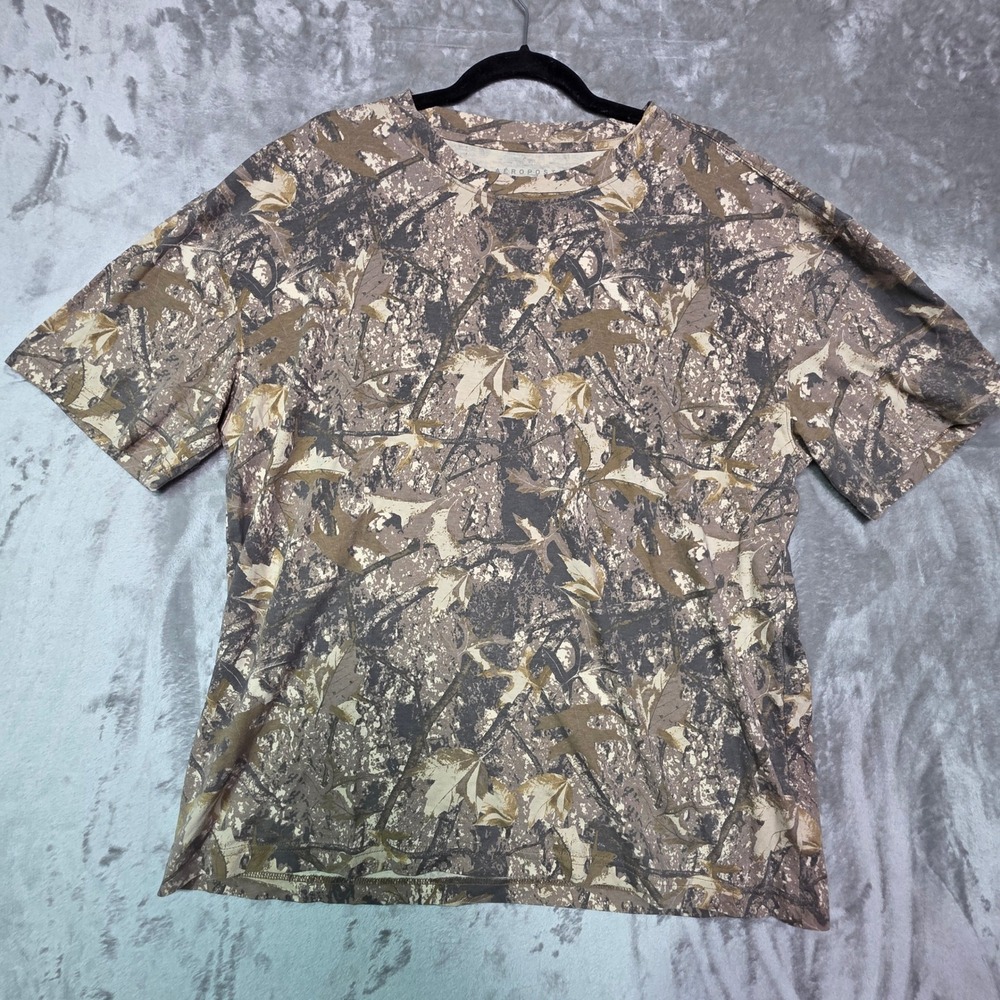 Aeropostale Mens Camo T-Shirt Large Brown Tan Real Tree Print Short Sleeve Tee